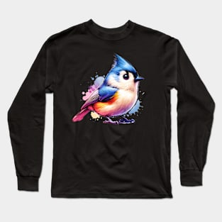 Watercolor Tufted Titmouse Long Sleeve T-Shirt